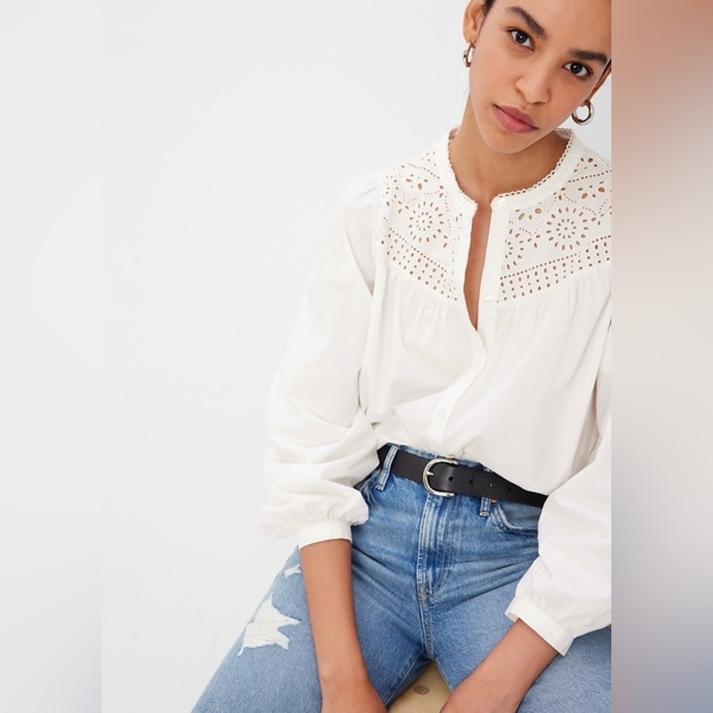 THE GAP - Eyelet Puff Sleeve Button Down Size XL